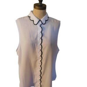Laundry by Shelli Segal Size XL Black White Sleeveless Button Down Blouse Top